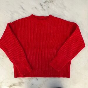 Poof Apparel Red Ribbed Velvet Mock Neck Long Sleeve Sweater Size L